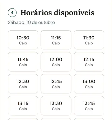 Tela de agendamento online com os horários livres do dia